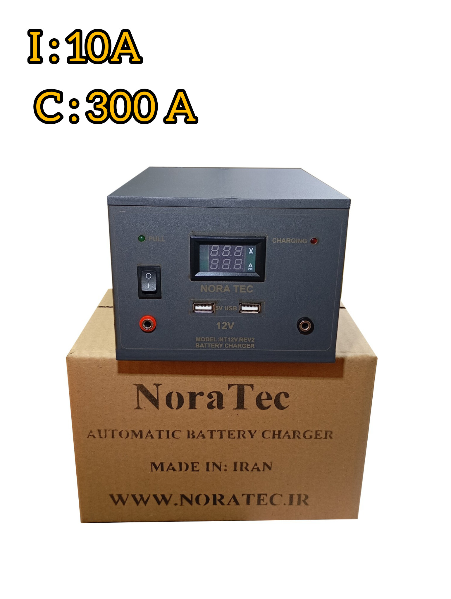 شارژر 12 ولت 10 آمپر ظرفیت 300 آمپرNoraTec rev2+گارانتی 12ماهه
